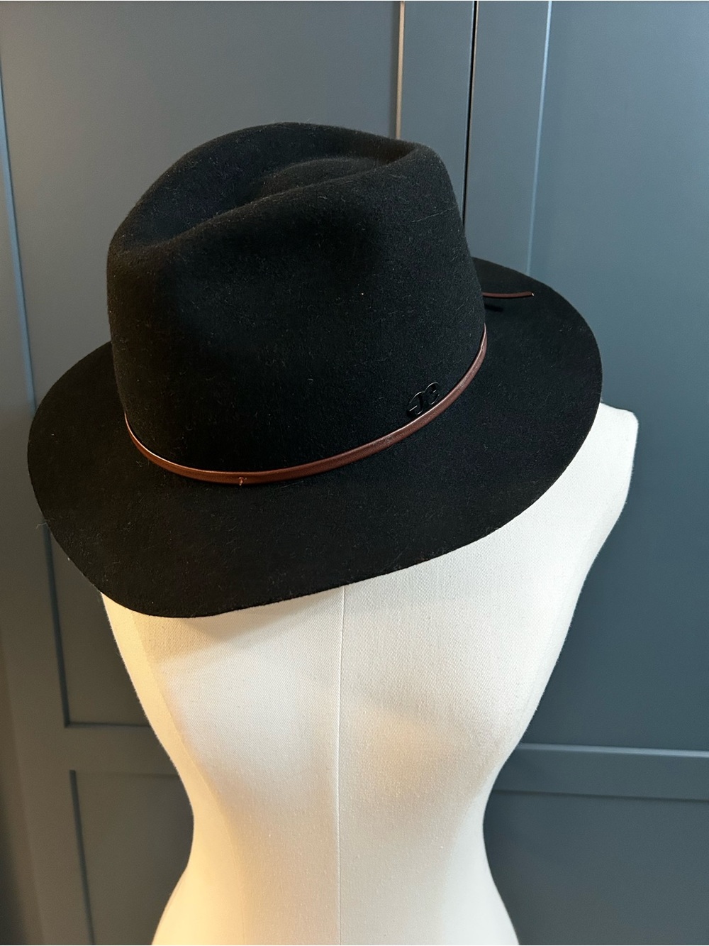 Grace Eleyae - Classic Black 100% Wool Fedora with Brown Band